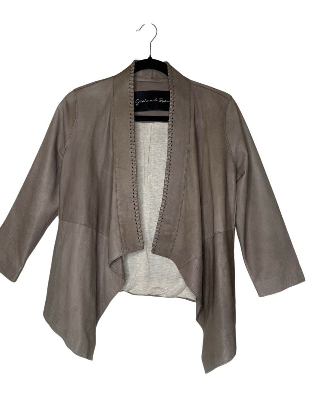 Graham & Spencer Jacket Taupe Lambskin Cascade, Whipstitch Trim Sz M Minimalist